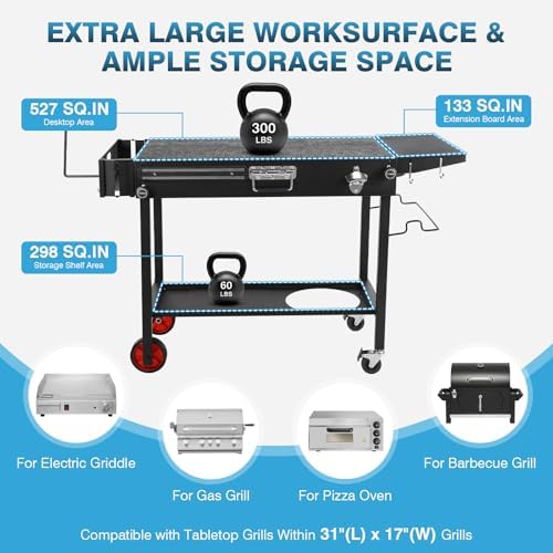 IRONWALLS Foldable Grill Cart Outdoor with Wheels, 31"L x 17" W x 27.5"H