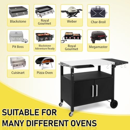 Outdoor Grill Cart with Storage, Foldable Side Shelf & Wheels, Black