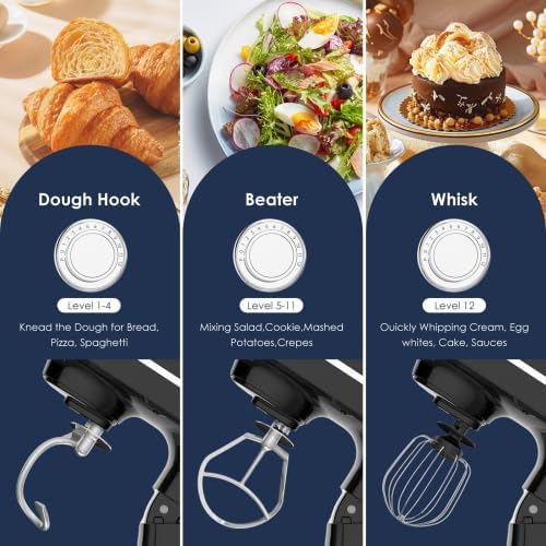 5.5QT Electric Stand Mixer, 12-Speed Food Mixer for Baking, Black