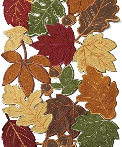 OWENIE Leaves Fall Table Runner, Fall Decor for Home, Thanksgiving Runner, 13 Inch x 70 Inch, Embroidered Harvest Maple Leaf Decoration for Autumn, Applique Dresser Scarf