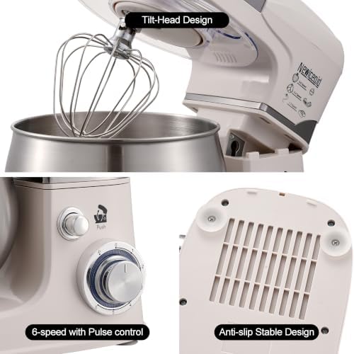6-Speed 5.3QT+3.2QT Two-Bowl Stand Mixer, Creamy White