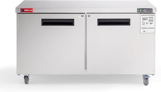 WESTLAKE 60" W Commercial Refrigerator Worktop Undercounter Refrigerator 14.8 Cu.ft Double Door Stainless Steel Counter Fan Cooling Refrigerator Food Prep Station for Restaurant, Bar