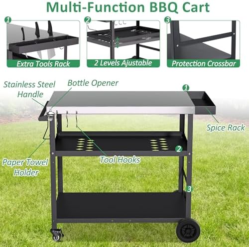 Spurgehom Outdoor Grill Cart, Pizza Oven Stand Table with Wheels