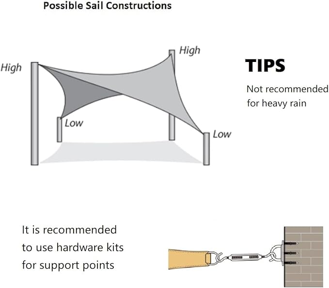AsterOutdoor Sun Shade Sail Rectangle 10' x 10' UV Block Canopy for Patio Backyard Lawn Garden Outdoor Activities, Cream