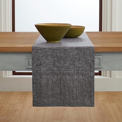 Solino Home 100% Pure Linen Table Runner Black Long, Athena 14 x 144 in
