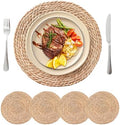 13.8'' Round Woven Placemats Set of 4, Boho Wicker Chargers, Terrekraft