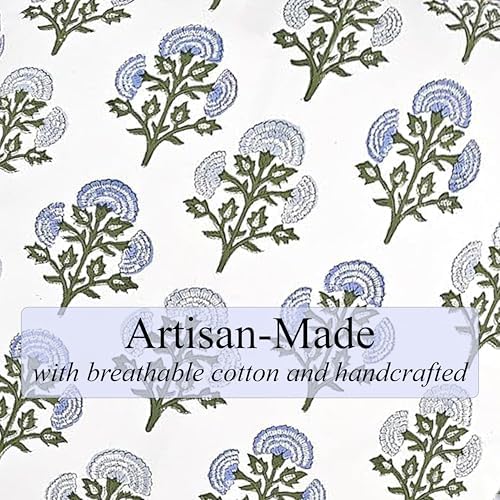 Ridhi Floral Block Print Round Placemats 15 in, Set of 4, Mughal Buta Blue