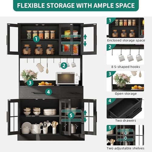 YITAHOME 71" Tall Kitchen Pantry Cabinet with Microwave Stand, Black Oak