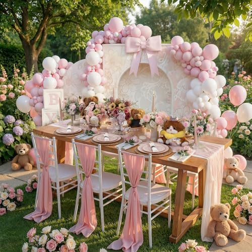 KIRE 350 PCS Pink Disposable Plates - Plastic Dinnerware Set for Wedding