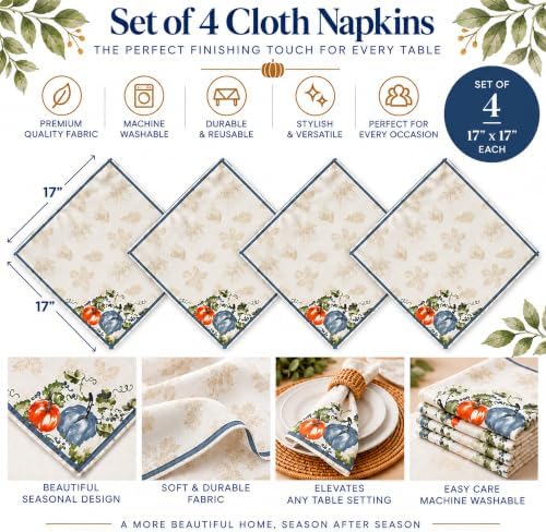 Newbridge Thanksgiving Blue Pumpkin Vines Tablecloth 70 Inch Round