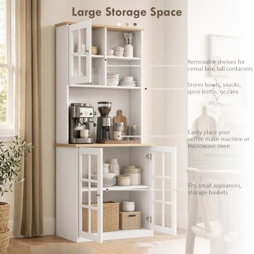 HOMCOM Kitchen Pantry Storage Cabinet 72" with Hutch, Off White