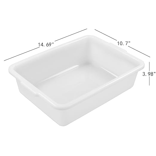4-Pack 8 Liter Commercial Bus Tubs, White Plastic Wash Basin Bus Tote