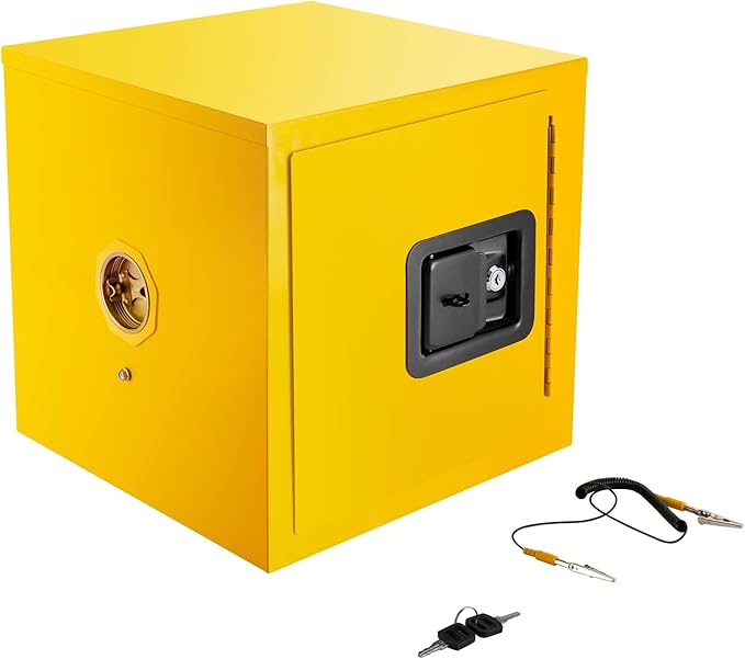 Safety Cabinet 2 Gallon Flammable Cabinet Explosion Proof Fireproof Hazardous Material Storage Box with Double-Lock for Commercial Industrial and Home Use (Yellow, 13 * 13 * 13in)