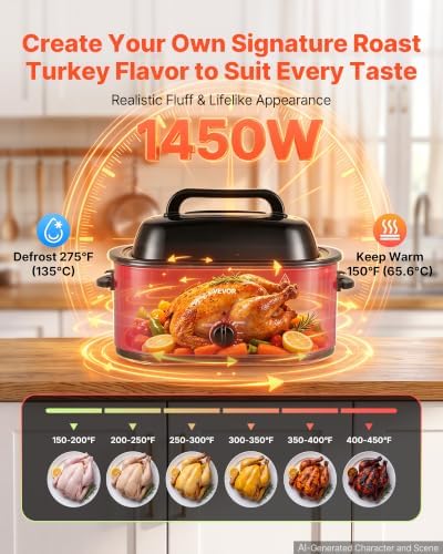 VEVOR Electric Roaster Oven, 24 Qt, Turkey Roasting Pan, Red, Viewing Lid