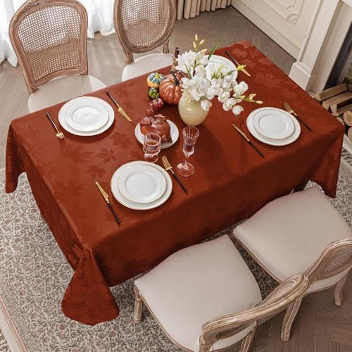 Softalker Fall Jacquard Rectangle Tablecloth, 60 x 102 Inch Rust