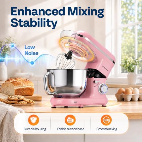 VIVOHOME Stand Mixer, 6-Quart Tilt-Head Kitchen Mixer with Bowl, Pink