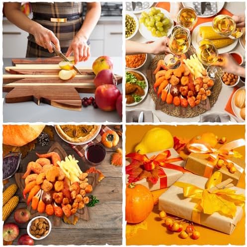 Rtteri 4 Pcs Maple Leaf Wood Serving Tray, Thanksgiving Appetizer Platter
