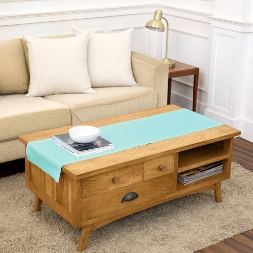 Solino Home Cotton Linen Dining Table Runner Pastel Turquoise, 14 x 48 in