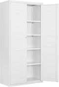 Metal Storage Cabinet-71” Tall Steel File Cabinets with Doors and 5 Adjustable Shelves-White Steel Storage Cabinet for Home,Kitchen, School, Office, Garage