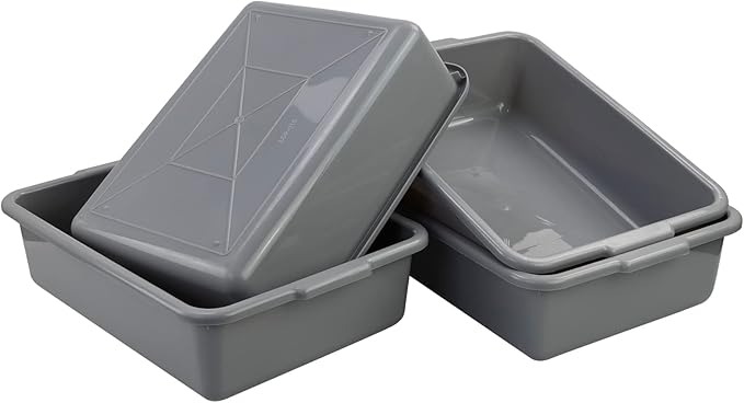 22 L Commercial Tote Box, Food Serving Bus Tub, 4 Pack, Grey