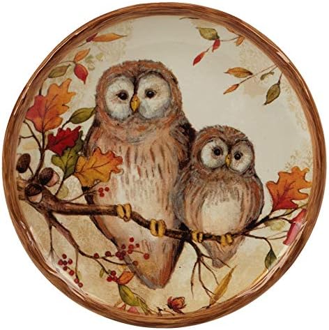 Pine Forest 6" Ceramic Canape/Luncheon Plates, Set of 4 – Woodland Animal Autumn Dishware Featuring Owl, Fox, Deer & Raccoon – Perfect for Appetizers, Desserts, Snacks & Fall Entertaining