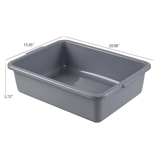 4 Packs 23 L Plastic Bus Tubs, Commercial Bus Box Bins, Gray