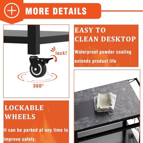 32" Double-Shelf Grill Table, Movable Grill Cart for Ninja