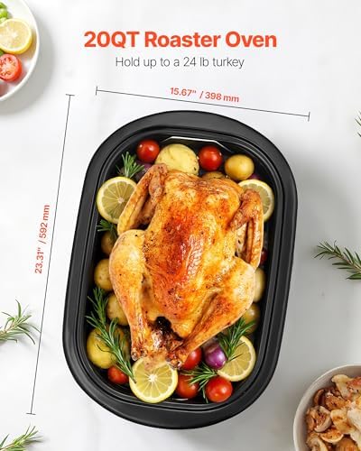 VEVOR Roaster Oven, 20QT Electric Roasting Pan, 150-450℉ Adjustable Temperature Fast-Cooking Turkey Roaster, Turkey Oven with Self-Basting Lid, Defrost & Warm Function for Home, Fits 24lb Turkey