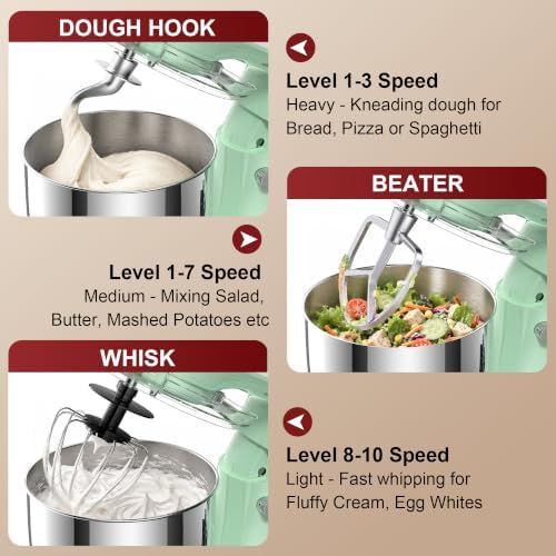 Honinst 4QT Electric Stand Mixer, 10-Speed Tilt-Head Compact Kitchen Mixer
