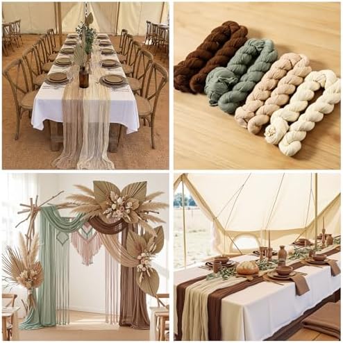8 Pcs Sage Green and Brown Cheesecloth Table Runner 118"