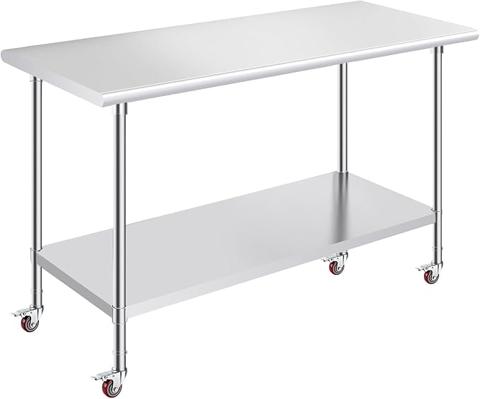 OSTBA Stainless Steel Table for Prep & Work 24x60 Inches with Casters Wheels, NSF Metal Commercial Heavy Duty Table with Adjustable Undershelf for Restaurant Kitchen Home and Hotel