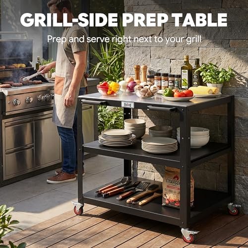 Feasto 3-Shelf Pizza Oven Table with Lockable Wheels, 36''x 24''