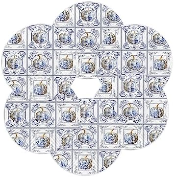 Fall Round Placemats for Dining Table Set of 6 Flower Pumpkin Place Mats Circle Washable Woven Placemat Blue Floral Braided Table Mat for Thanksgiving Kitchen Home Dinner Holiday Party Decor 13 Inch
