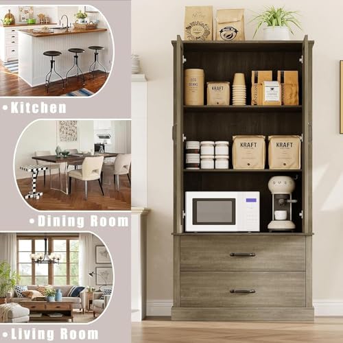IDEALHOUSE Kitchen Pantry Storage Cabinet with Barn Doors