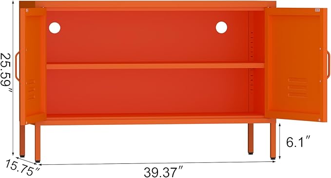 Locker Cabinet,Metal Storage Cabinet with 2 Doors,Morden TV Stand for Living Room,Bedroom,Orange