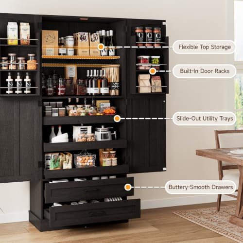 71" Tall Kitchen Pantry Cabinet, Freestanding Storage Cabinet with Drawers