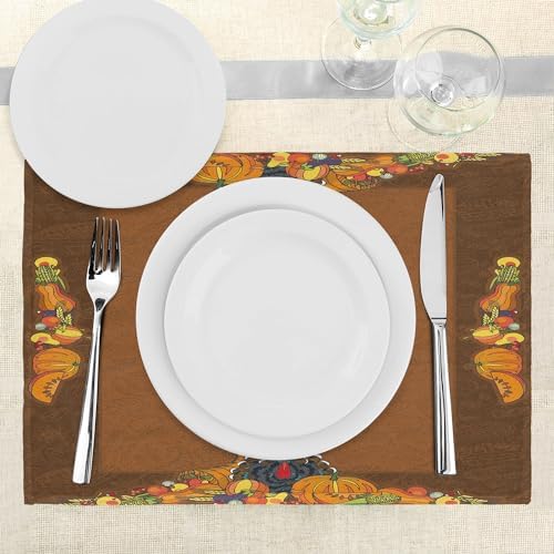 Ambesonne Thanksgiving Place Mats Set of 8, Basket Harvest Pumpkin Turkey Apple Pie Fruit Vegetables Desert Dinner, Washable Fabric Placemats for Dining Table, Placemat 8 pcs, Cinnamon Marigold