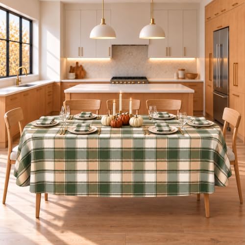 Newbridge Thanksgiving Green Barnhouse Plaid 60 x 84 Inch Oval Tablecloth