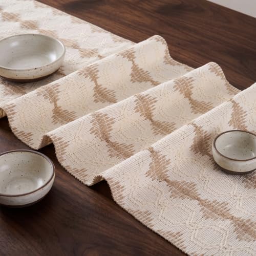 Beige Boho Table Runner for Fall Thanksgiving Home Decor 72 Inches Long