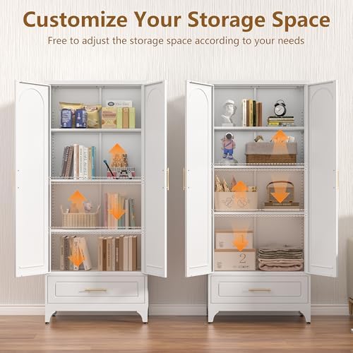 Polup 75" Metal Storage Cabinet, Tall Kitchen Pantry Cabinet with 1 Drawer