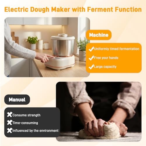 5.3QT Electric Dough Mixer with Ferment Function, Large Capacity Dough Maker Machine, 304 Stainless Steel Bowl,Face-Up Touch Panel, Timer Control, Household Bread Mixer for Pizza