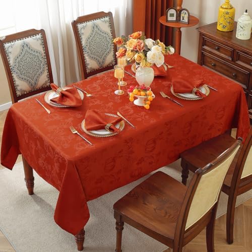 SASTYBALE Fall Tablecloth Rectangle Jacquard, 60" x 120", Red Rust