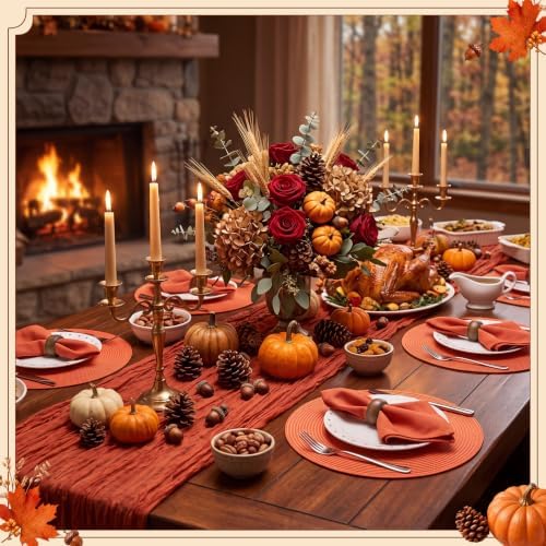 Fanfanwin 19 Pcs Fall Table Runner Placemat Set Thanksgiving Decor