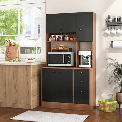 PETSITE Kitchen Buffet Hutch Storage Cabinet, 71" Freestanding Pantry with 3 Cabinets & Drawers, Adjustable Shelves, Microwave Cupboard for Living Room, Dining Room
