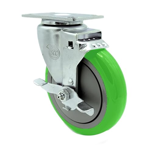 Service Caster Brand Replacement Caster for Uline Caster H-5540SWB - Swivel Top Plate Caster with 5 Inch Green Polyurethane Wheel and Top Lock Brake - Fits Carts, Dollies and Poly Box Trucks H-3840