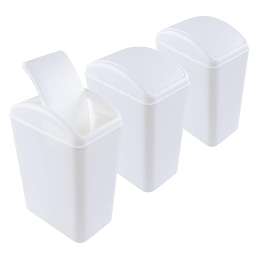 3 Packs Swing Top Waste Container for Home and Kitchen, Plastic Slim Trash Can with Lid, 4.5 Gallon Capacity, White