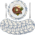 Set of 6 Blue Cotton Placemats 15" Round Scalloped Navy Blue