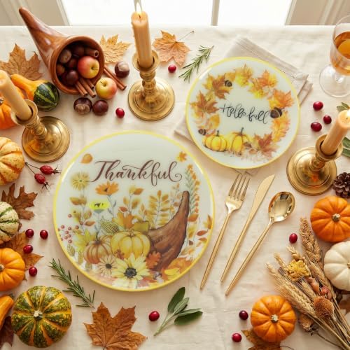 EjonirInjonir 60Pcs Elegant Thanksgiving Plastic Plates For Fall Dinner