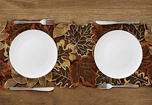 Embroidered Fall Table Runner 13.7 × 34 in, Thanksgiving Table Decor