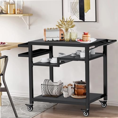32" Three-Shelf Grill Table, Movable Grill Cart for Ninja